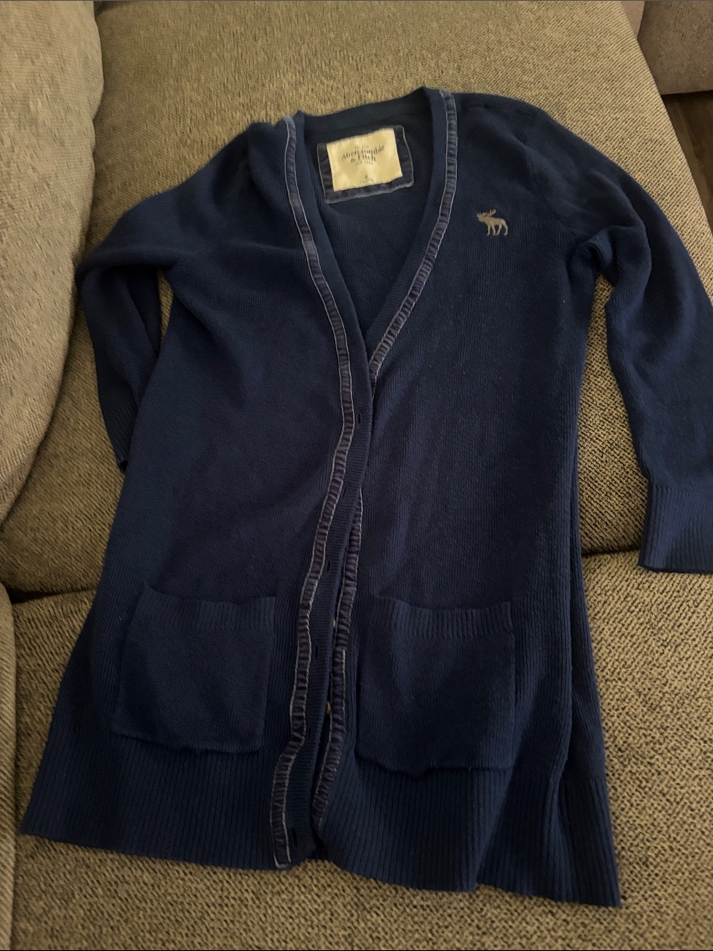 Abercrombie & Fitch Navy Long V‑Neck Cardigan